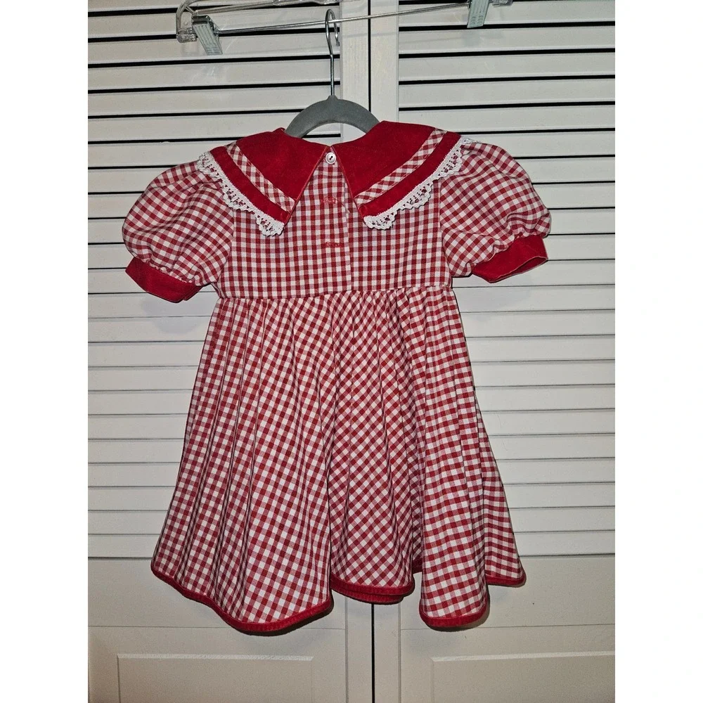 Vintage Little Precious Red Gingham Sailor Collar Dress Toddler Size 3T USA Made